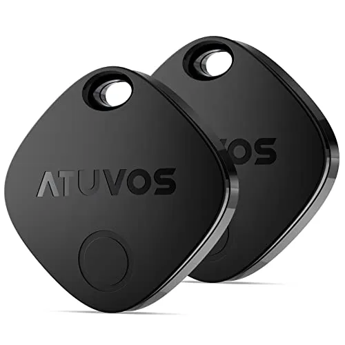 ATUVOS Smart Tracker Tag 2 pezzi Nero, Bluetooth Localizzatore Compatibile con Apple Dov'è (solo iOS), Trova oggetti e chiavi per Bagagli, Valigie, ZainiBorse, Batteria Sostituibile, IP67 Impermeabile