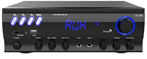 Audibax Zero 500 Amplificatore Hi-Fi, Ricettore Bluetooth Incorporato, Funzione Karaoke, Amplificatore Suono con Eccelente Qualità, telecomando
