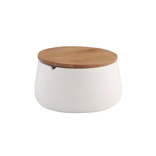 axentia Barattolo bagno con coperchio in bambù "Bonja Wellness", contenitore bagno, Ø ca. 12 cm x altezza ca. 6,5 cm, vaso dolomite, bianco