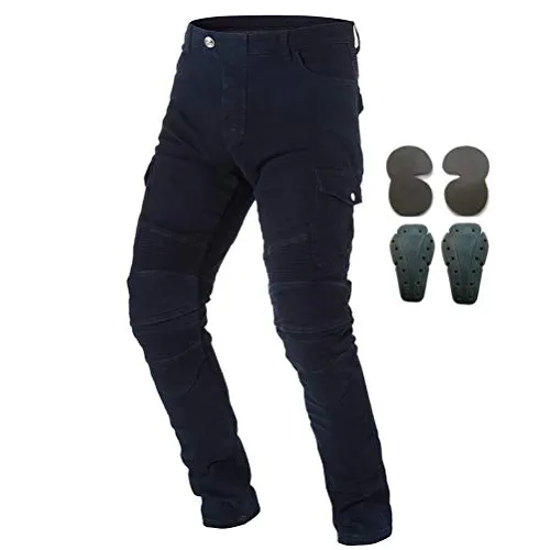Pantaloni da moto, per uomo, Jeans in denim per motociclismo con armatura e 4 ginocchiere, Uomo, Nero , 37W/32L
