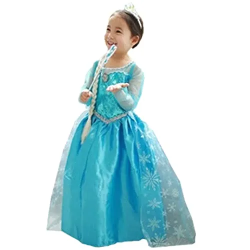 ELSA & ANNA Abito da principessa per bambina - Costume da bambina congelata - Abito da principessa per bambina per feste, compleanni, travestimenti e Halloween - Abito da principessa - Età 5-6