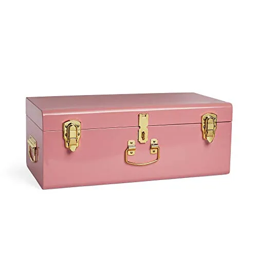 Beautify - Baule portaoggetti in metallo rosa con elementi dorati, impilabile, stile vintage per camera da letto, soggiorno, spogliatoio, corridoio, con serratura