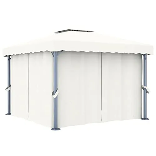 vidaXL Gazebo con Tende Tendone Pergola Parasole Pergolato Arredo Giardino Esterno Tettoia Chiosco Bersò Padiglione Feste Bianco Crema in Alluminio