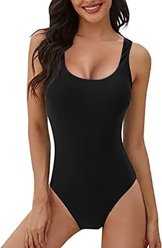 JFAN Costumi da Bagno Interi Donna con Scollo U Trikini Costume da Mare Spiaggia Piscina Sexy Costume da Bagno Intero Donna di Moda(Nero,S)