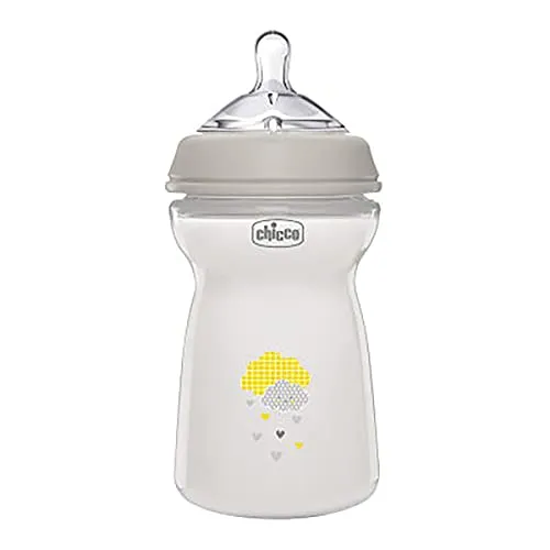 Chicco Natural Feeling Biberon Anticolica 6 Mesi + da 330 ml, Biberon con Tettarella in Silicone Morbida e Flessibile, Adatto per Allattamento Misto, Flusso veloce, Colore Neutro