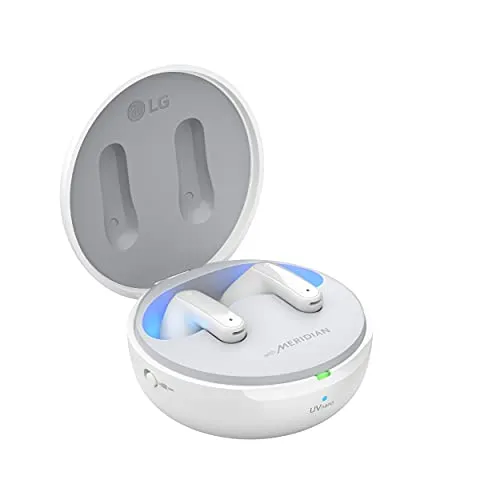 LG TONE-FP9W Cuffie Bluetooth Wireless In Ear TONE Free Bianche, Auricolari Bluetooth 5.2 Senza Fili Audio Meridian, Cancellazione del Rumore, Impermeabili, Custodia Antibatterica UV Nano, 3 Microfoni