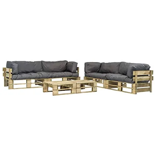 vidaXL Legno Pino Divano Giardino su Pallet 6 pz Cuscini Grigi Sofa Tavolini