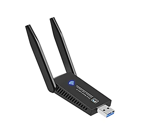 USB WiFi Dongle 1300Mbps,Adattatore WiFi USB 802.11 AC Dual Band 5GHz/2.4GHz veloce USB 3.0 alto guadagno 5dBi con doppia antenna adattatore di rete per PC Desktop Laptop Supporta Windows Mac e Linux