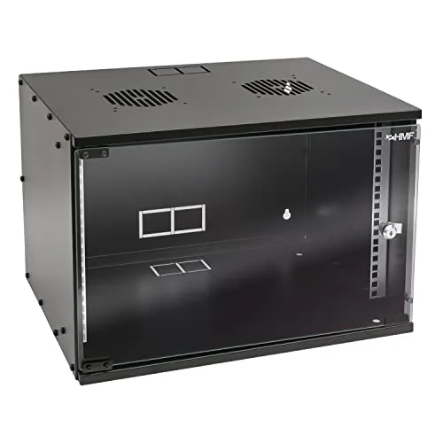 HMF 65707-02 - Armadio di rete, armadio per server, 483 mm, 7 U, profondità 400 mm, porta in vetro, colore nero