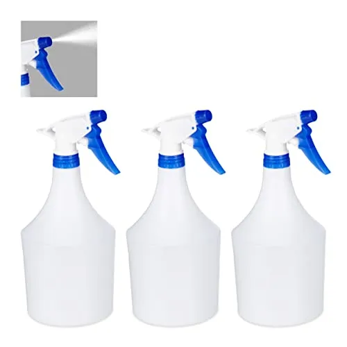 Relaxdays Bottiglie Spray, Erogazione Regolabile, 1 Litro, Vaporizzatore, Nebulizzatore Piante, Bianco/Blu, PP, Set da 3 pz