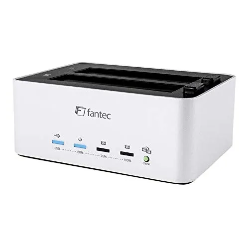 FANTEC AluDOCK2X Docking e Cloning Station per 2x HDD o SSD da 2,5" o da 3,5" SATA I/II/III, Capacità 2x10TB e oltre, USB 3.0 SUPERSPEED, Funzione Copia 1:1, Case in Alluminio, Silver