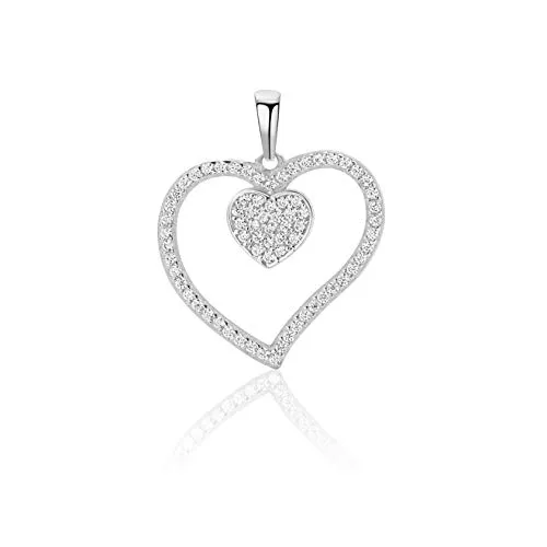 PRINS JEWELS - Ciondolo a forma di cuore in oro bianco 14 carati 585, con zirconi