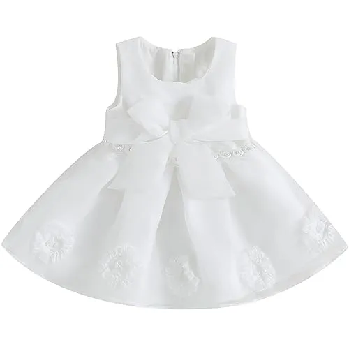 Vestito Neonata Cerimonia Abito Bambina Elegante Vestito Principessa Bambina Abito Estiva Fiore senza maniche Bambina in Tulle Abito Battesimo con Pailettes Neonata con Manica (bianco , 6-12 Months )