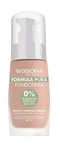 Deborah Fondotinta Formula Pura N.2.1 Vanilla Senza Parabeni, Tenuta e Comfort Estremi con Filtro Anti Inquinamento, SPF15 - 30 ml
