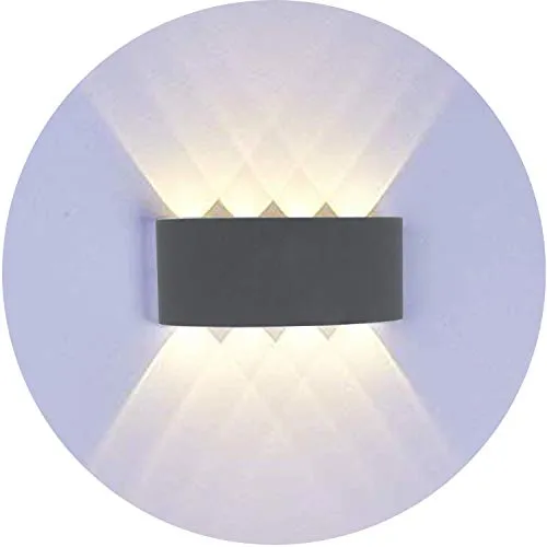 Topmo-plus 8W lampada da parete a LED Lampada Muro Alluminio Applique da parete Esterne interne / 8W Puri COB Su e Giù design impermeabile IP65 scala corridoio soggiorno (8W grigio / bianco caldo)