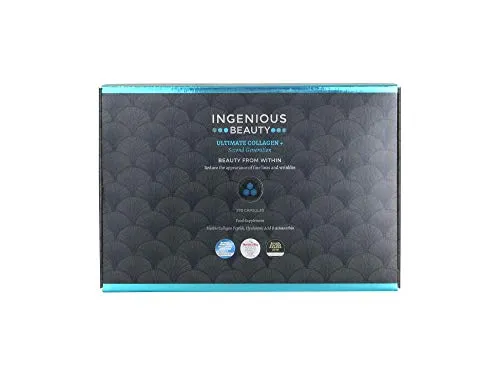 Ingenious Beauty Ultimate Collagen+ Second Generation Marine Collagen Supplement Capsules Gift Set, Reduces Fine Lines & Wrinkles, Anti Wrinkle Supplement 3 x 90 Pack, 3 Month Supply 270 Capsules
