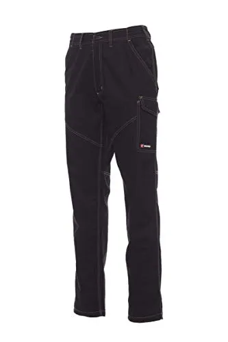 PAYPER Worker Pantalone da Lavoro Unisex Donna Uomo multistagione 100% Cotone Chiusura Zip Tasche Anteriori Laterali Posteriori Porta Metro Bande Reflex Nero (L)