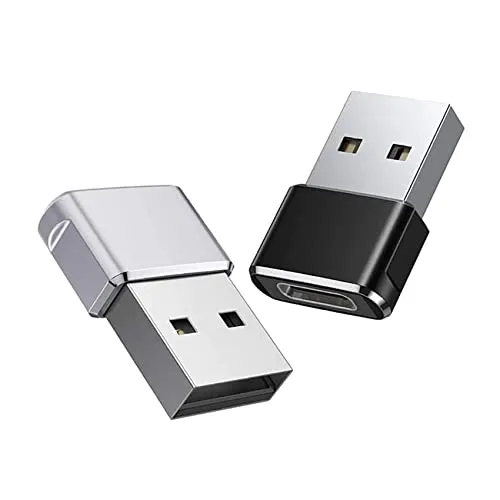 iJiZuo Adattatore da USB C femmina a USB A maschio 2 Pezzi, Connettore Cavo Caricatore Tipo C per iWatch 7, MacBook Pro e Altri Dispositivi USB-A, Samsung Galaxy S20 S21 S22 Plus Ultra-Nero/D'argento