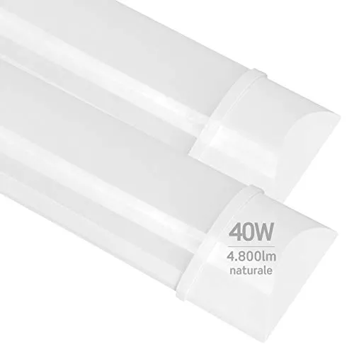2x Plafoniere LED 40W 120cm Professionale Alta Efficienza Garanzia 5 Anni 4800 lumen - Forma: Tubo Prismatico Slim - Luce Bianco Naturale 4000K - Fascio Luminoso 120°