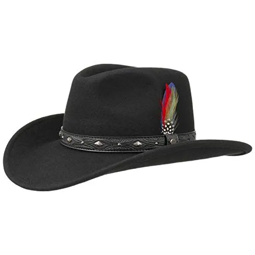 Stetson Cappello di Feltro Ondello Western Uomo - Rodeo in Lana con Fascia Pelle Estate/Inverno - M (56-57 cm) Nero