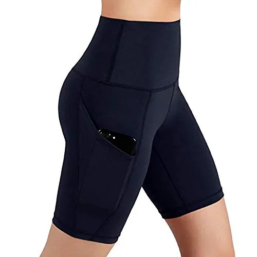 Kword Pantaloni di Yoga da Donne con Tasca Pantaloncini Estivi da Donna A Vita Alta Leggings Stretch Elastico Pantalone Per Yoga Running Athletic (Marina, S)