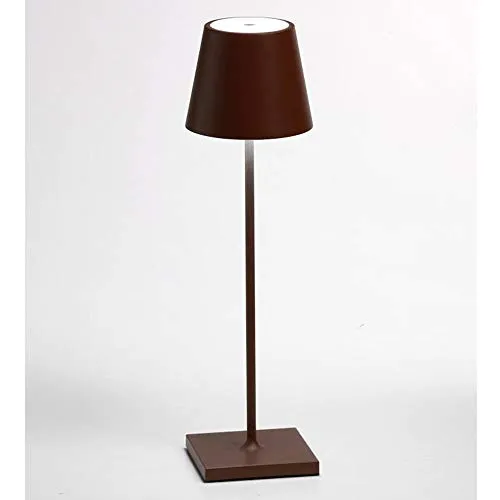 Zafferano Poldina Lampada LED Ricaricabile da Tavolo, Regolabile, Corpo in Alluminio, Protezione IP54, Adatto per Uso Esterno/Interno, Spina EU 2.2 W, Corten, 38 cm