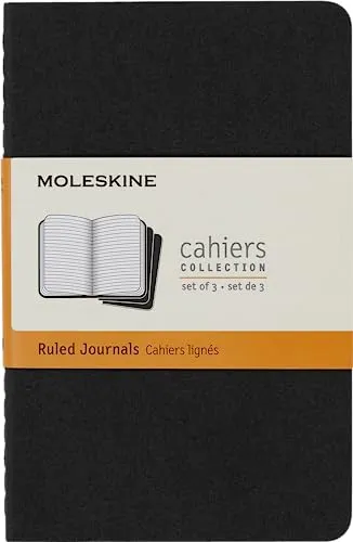 Moleskine Cahier Journal, Set 3 Quaderni con Pagina a Righe, Copertina in Cartoncino e Cucitura a Vista, Colore Nero, Dimensione Pocket 9 x 14 cm, 64 Pagine