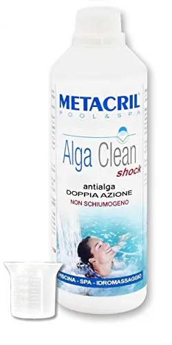 Metacril Alga Clean Shock 1 LT Doppia Azione+ dosatore.Antialga per Idromassaggio,Piscina e Spa,rigide o gonfiabili(Jacuzzi,Teuco,Dimhora,Intex,Bestway,ECC.) Spedizione IMMEDIATA