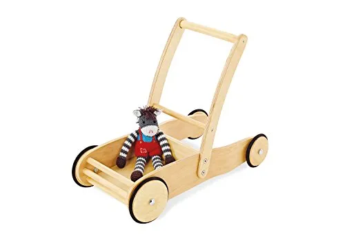 Pinolino 269376 i - Walker in legno con sistema frenante, con ruote in legno gommato per bambini da 1 6 anni, naturale trasparente