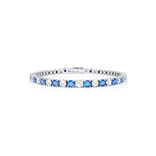 BRACCIALE TENNIS IN ARGENTO RODIATO ORO BIANCO CON ACQUAMARNA E ZIRCONI BIANCHI - Argento 925