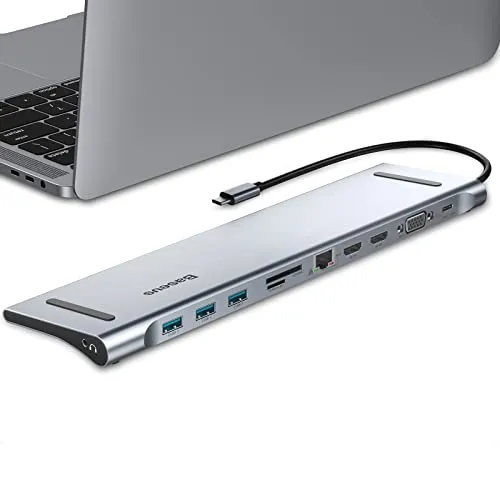 Baseus 11 in 1 Docking Station Hub USB C Triple Display Adattatore USB C Hub con 2 4K HDMI, VGA, 3 USB 3.0, 60W PD, Lettore di schede SD/TF, Ethernet, Audio da 3,5 mm per MacBook Pro/Air e Windows