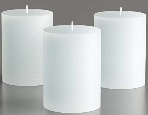 Melt Candle Company Set di 3 Bianco 7,5 x 10 cm Candele a colonnasenza Profumo per Matrimoni ristoranti Decorazione Terme chiese stoppini in Cotone Senza Fumo