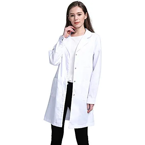 Icertag Camice Bianco da Laboratorio Donna, Medico Cappotto, Camice per Le Donne, Camice Bianco per Le Signore, Adatto per Studente Laboratorio Infermiera Cosplay Abito di Cotone (X-Large)