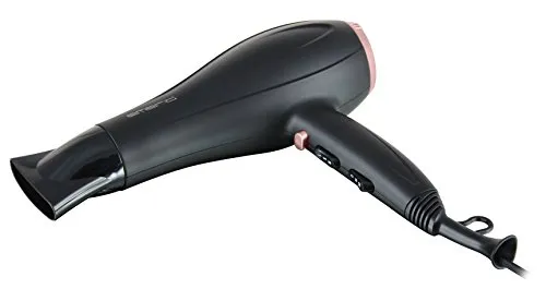 Emerio Hair Care Family - Asciugacapelli a 3 livelli di calore, 2 velocità, Cool Shot, ugello per acconciatura, filtro rimovibile, 2000 Watt, nero/oro rosa, HD-112867.1