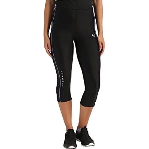 Ultrasport Panta jogging 3/4 per donna con effetto compressivo e funzione Quick Dry, Nero/Viola Opulenza, S