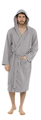 CityComfort Accappatoio da Uomo in Cotone Waffle con O Senza Cappuccio | Accappatoio per Spa con Cintura | Vestaglia da Camera Uomo | 100% Cotone di Alta qualità (L/XL, Grigio con Cappuccio)