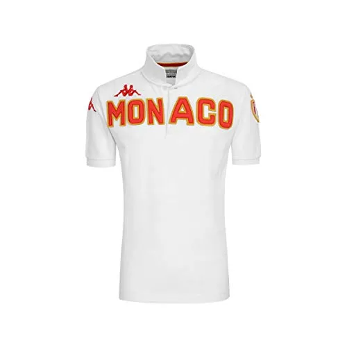 Kappa Polo Eroi AS Monaco, Unisex Adulto, Unisex - Adulto, Polo, 304SWY0, Bianco/Rosso, M