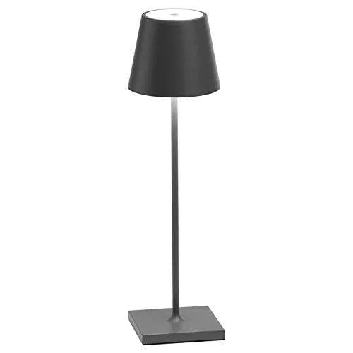 Zafferano Poldina Lampada LED Ricaricabile da Tavolo, Regolabile, Corpo in Alluminio, Protezione IP54, Adatto per Uso Esterno/Interno, Spina EU 2.2 W, Grigio Scuro, 38 cm