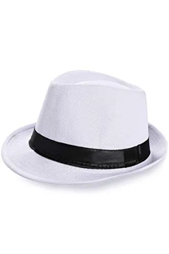 Coucoland Panama Cappello Estivo da Uomo Fedora Trilby Bogart, Cappello da Sole in Paglia di Carta, da Spiaggia, da Uomo, Primavera/Estate, in Paglia 1920s (Taglia Unica) (Bianco)
