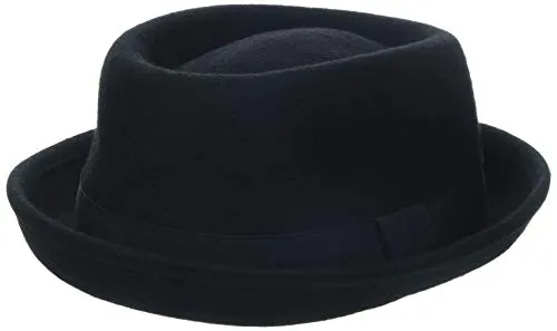 Hawkins, cappello Fedora Pork Pie in lana con fascia, 100% di feltro, colore nero Black S/M (57 cm)