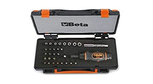 Beta 583/C31 - Assortimento di 1 giravite dinamometrico, 8 chiavi a bussola esagonali, 20 inserti per avvitatori e 2 accessori in cassetta di lamiera con termoformato morbido