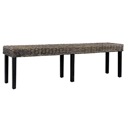 vidaXL Panca 160 cm Nera in Rattan Naturale Kubu e Massello di Mango