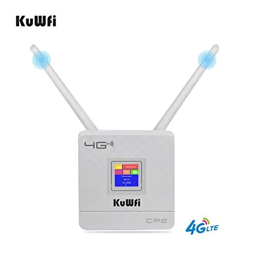 KuWFi Router 4G LTE CPE Doppie antenne Esterne per casa/Ufficio Supporto Funziona con 3 (Tre) / Telecom Italia Mobile (Tim) / Vodafone/Iliad SIM Card
