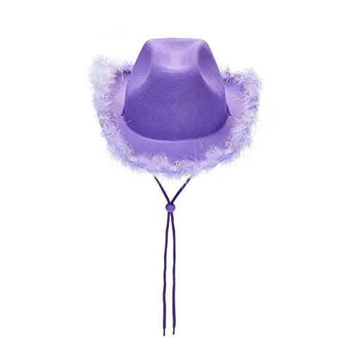 Beauace Cappello da cowboy per le donne con bordo di piuma accessori per gioco di ruolo Carnevale costume party cappllo cowboy da donna (viola, One Size)