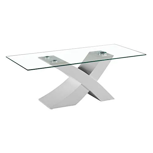 Tavolo da Pranzo Cucina Soggiorno Ufficio, Design Moderno, Base in MDF, Ripiano in Vetro, 181 x 90 x 76 cm, Base Bianca