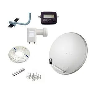 SET SATELLITE PARABOLA 80CM+LNB 2USCITE+20 METRI DI CAVO+2 SPINOTTI