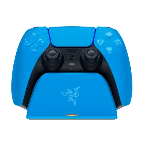 Razer Quick Charging Stand per PlayStation 5, Base di Ricarica Rapida per Controller Wireless PS5 DualSense, Ricarica Rapida, Design Curvo, Navigazione con Una Sola Mano, USB, Blu