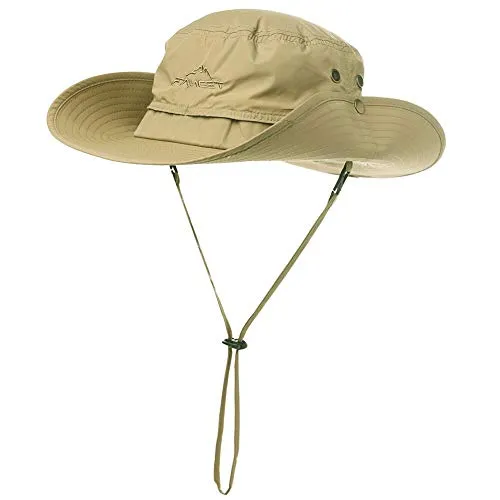 Comhats Cappello per sole, UPF 50, a tesa larga, protezione UV, per pesca, passeggiate, escursioni, da uomo, cinturino per il mento, impermeabile e traspirante, M