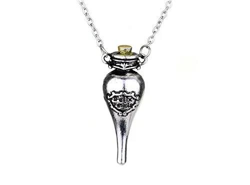 Collana con ciondolo ispirato al mondo di Harry Potter, a forma di bottiglia di pozione “Felix Felicis”, placcato argento, stile vintage