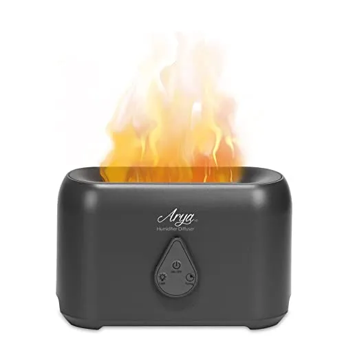 Arya HD Cosmo - Diffusore ad ultrasuoni di oli essenziali con effetto luminoso a fiamma - Luminosità regolabile - Telecomando controllo remoto incluso - Capacità 200 ml - Timer Spegnimento automatico